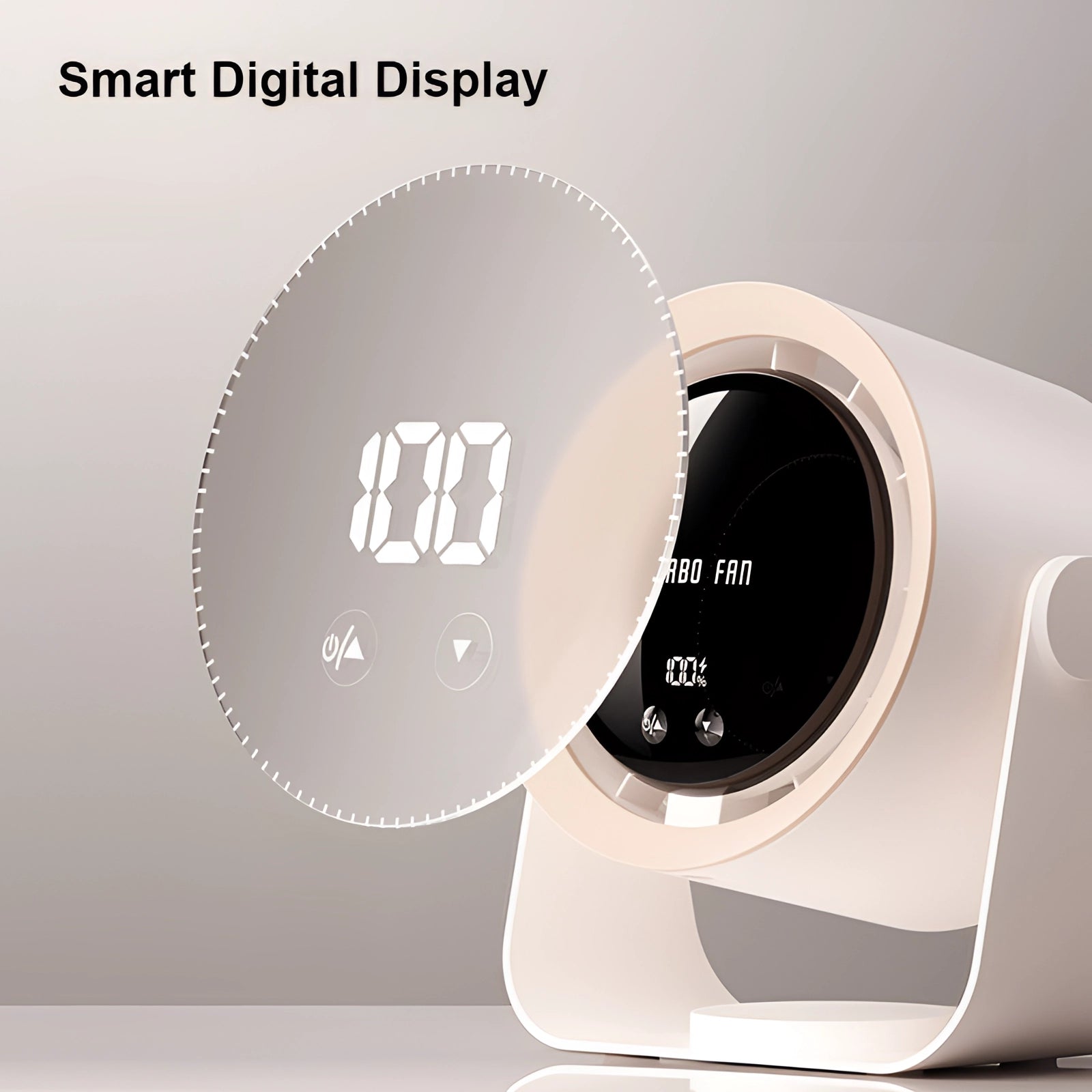 Bladeloze Turbo Ventilator met LED Display – Compacte, Stille Koelingsoplossing voor Slaapkamers en Woonkamers