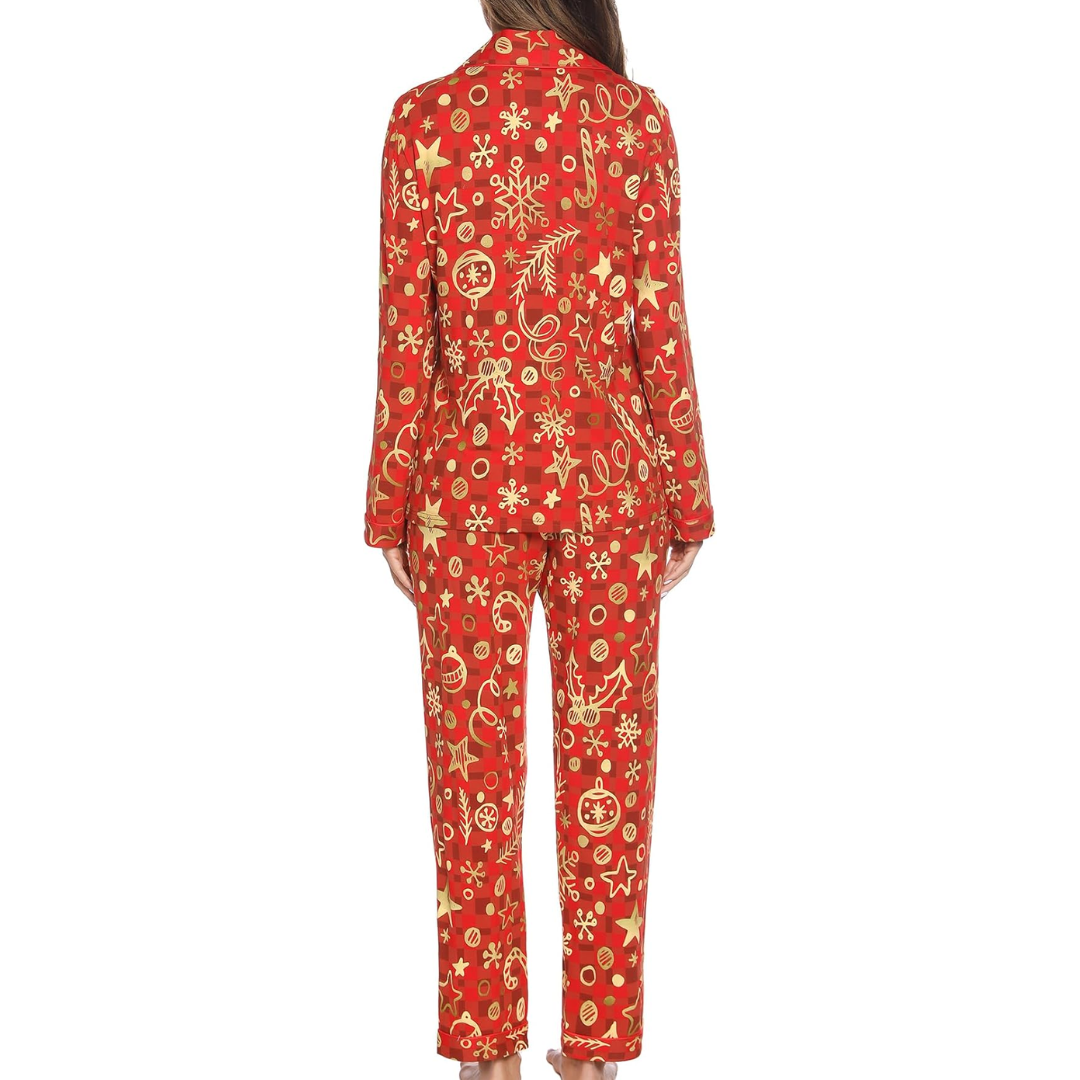 CozyCharm Kerst Pyjama Set – Zachte Dames Loungewear met Knopsluiting