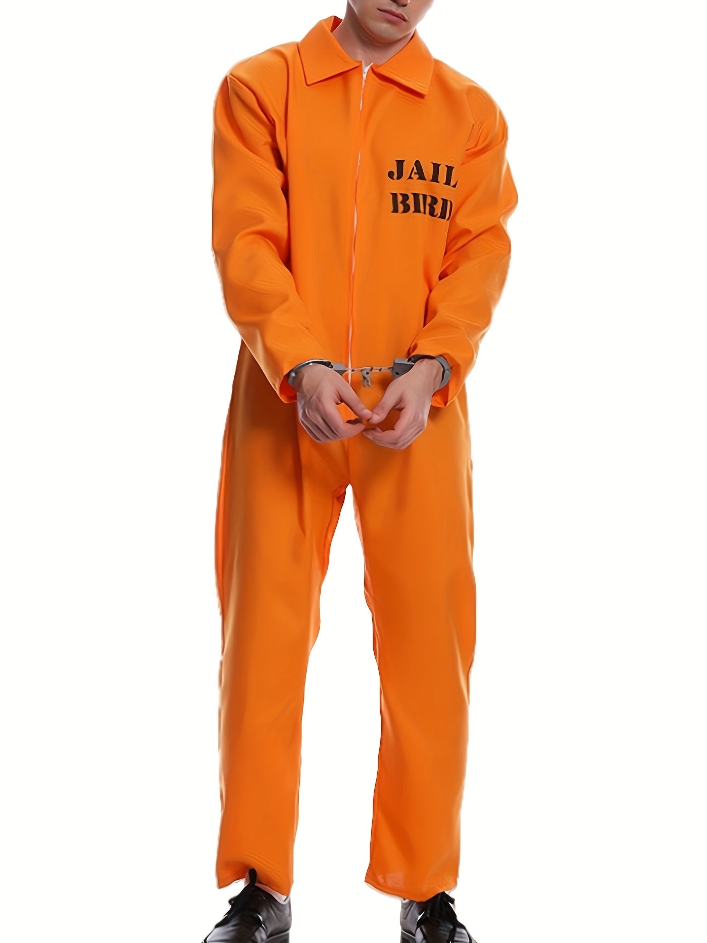 Heren Halloween Gevangenis Kostuum Jumpsuit met Lange Mouwen | Grappig