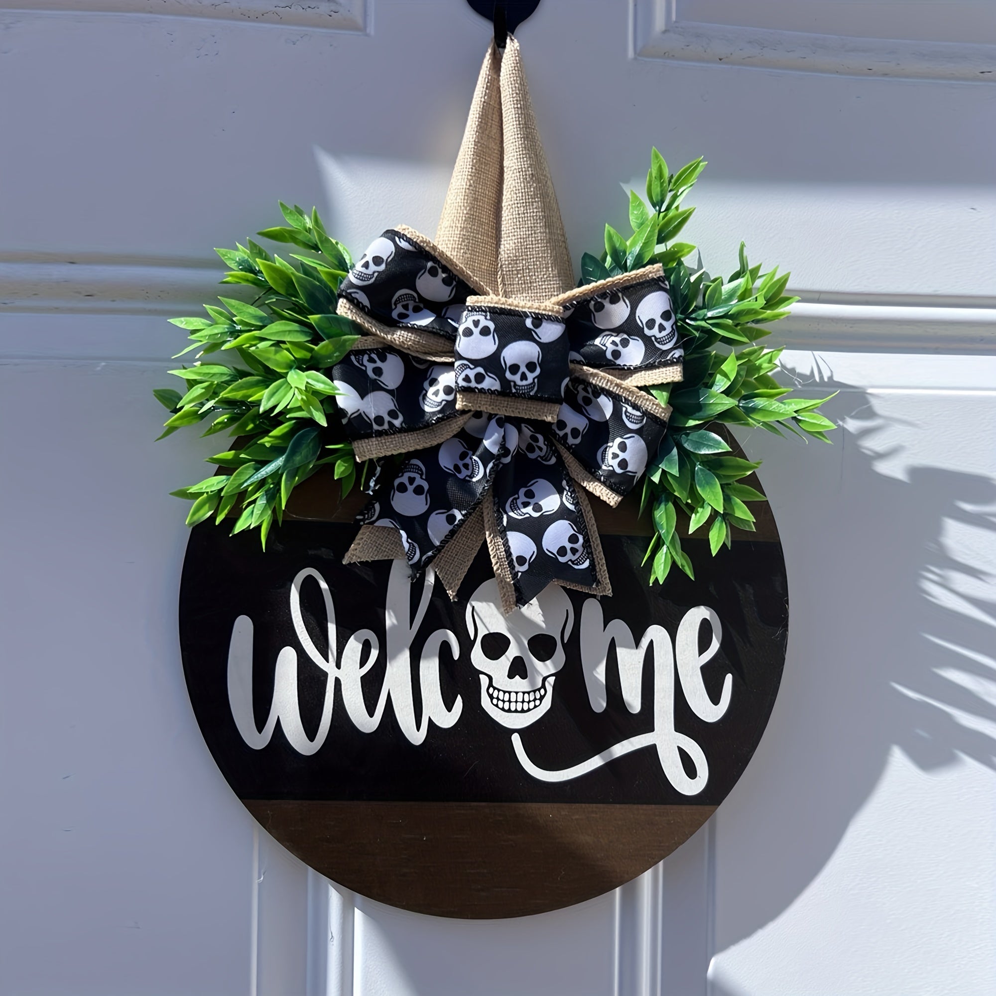 Halloween Spooky Skull Deurkrans | Rustieke Welkom Bord