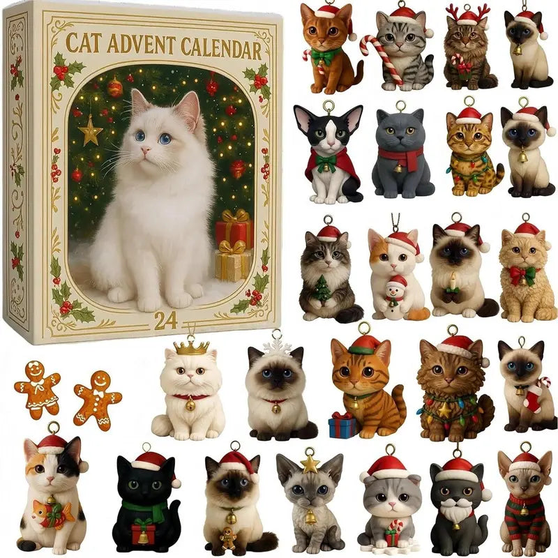 KattenKerst Adventskalender – 24 Feestelijke Acryl Kattenfiguren voor Kerstplezier