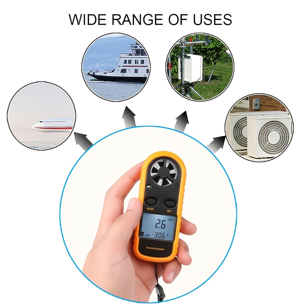 Digitale Windsnelheidsmeter met Duidelijke LCD-display – Draagbare Windsnelheidsmeter voor Buitensporten