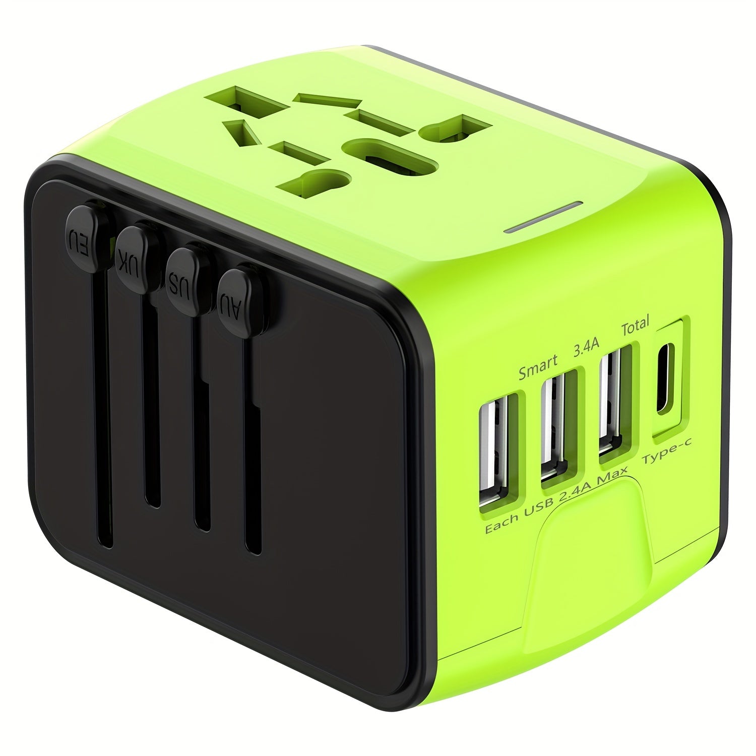 Universele Reisadapter met 4 USB-poorten en Type-C – Wereldwijde Compatibiliteit, Snelladen Veiligheidsfuncties
