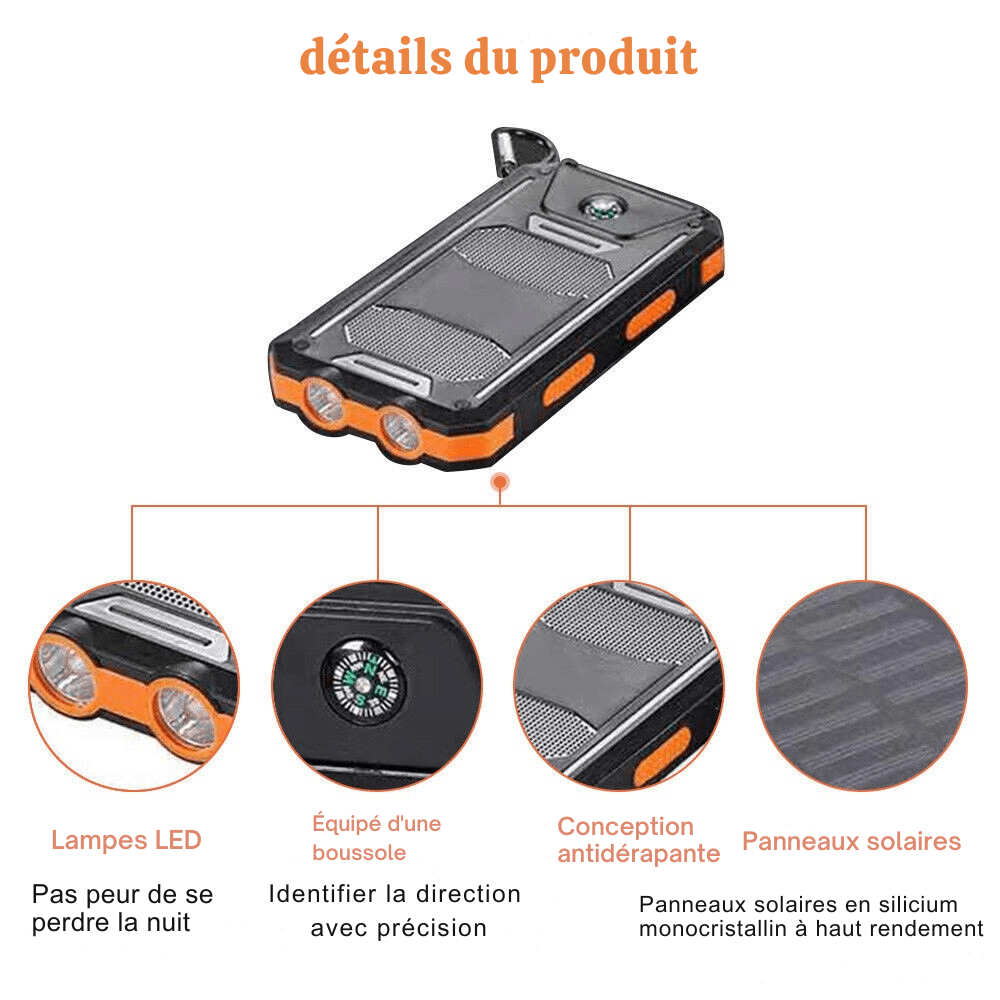 Waterdichte Schokbestendige Zonnebatterij 10.000 mAh | Zonne-oplaadbaar
