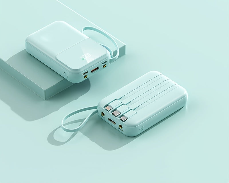 10000mAh Draagbare Powerbank met Snelladen en Ingebouwde Kabels – Compacte Telefoonoplader met LED-display