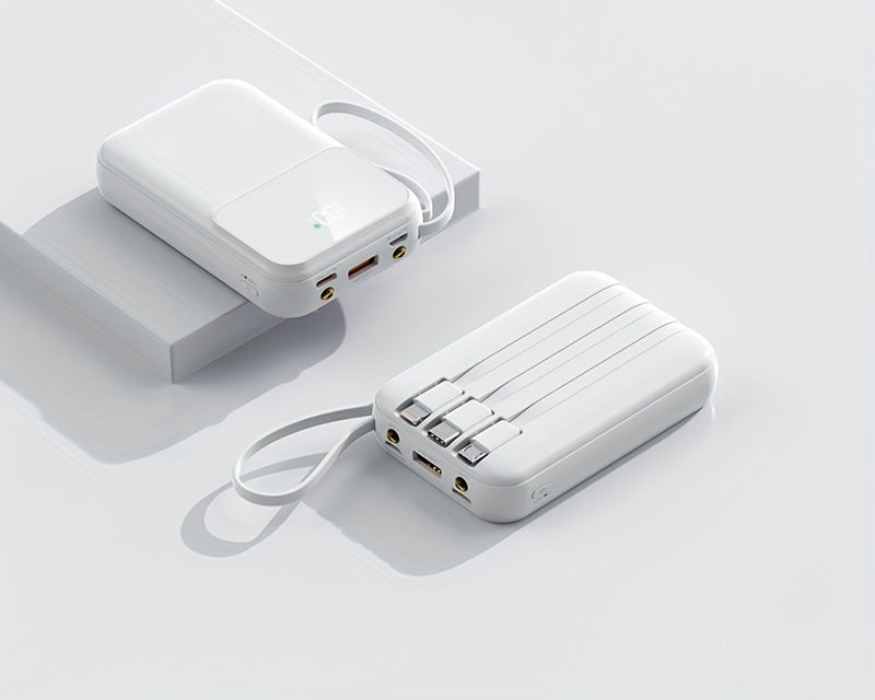 10000mAh Draagbare Powerbank met Snelladen en Ingebouwde Kabels – Compacte Telefoonoplader met LED-display