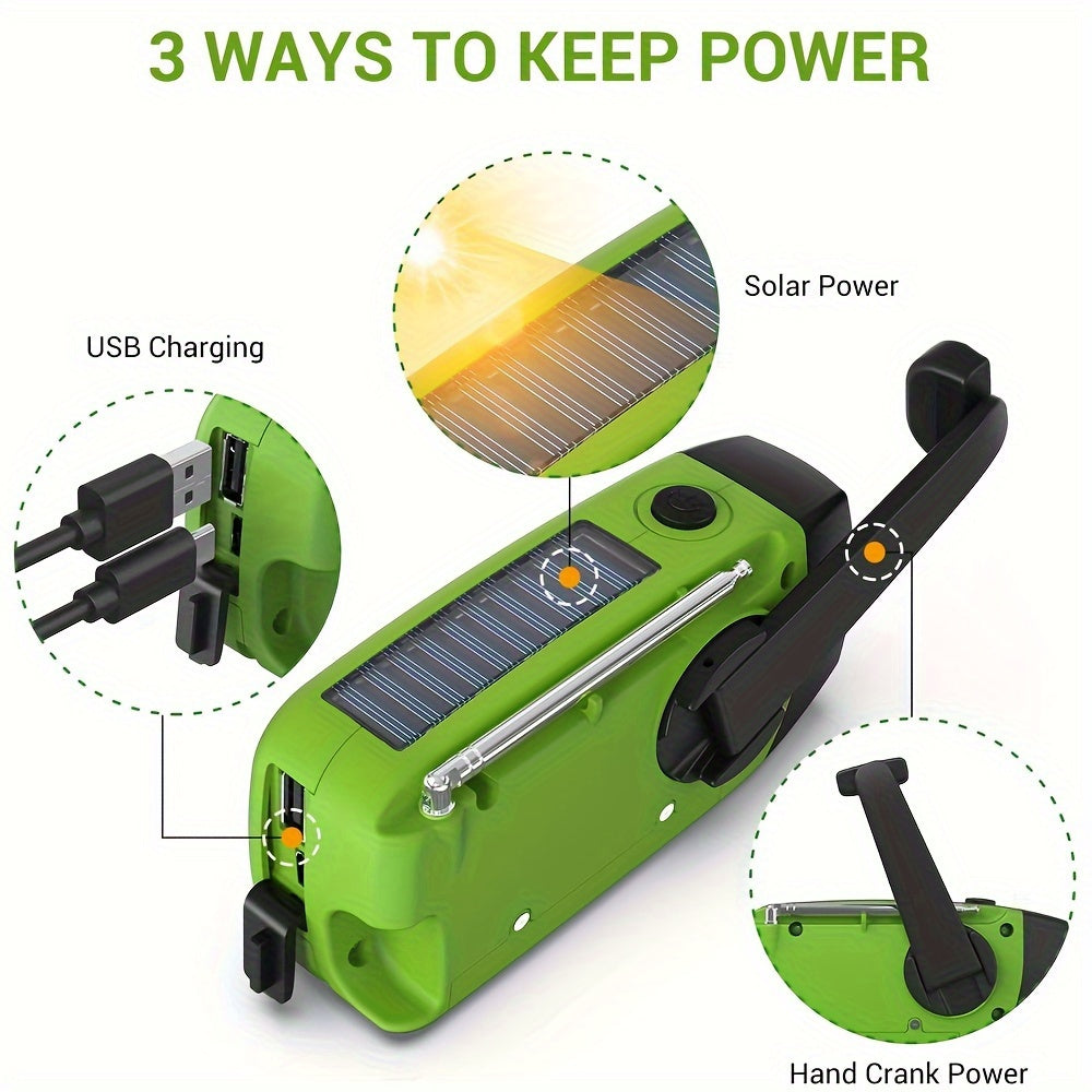 Compacte Noodradio met 2000mAh Powerbank, Zonne-energie, Handcrank en Ingebouwde Zaklamp voor Buitengebruik