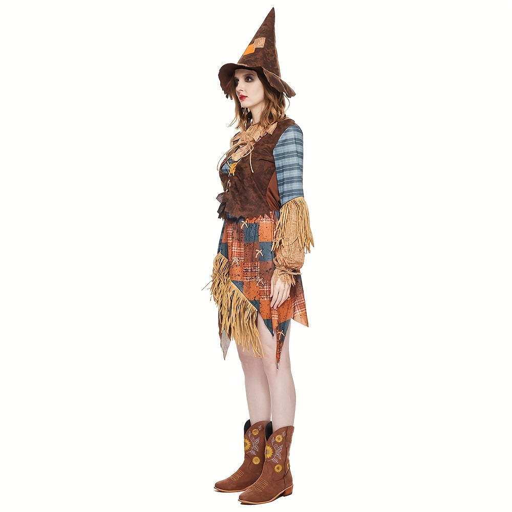 Dames Off Shoulder Halloween Vogelverschrikker Kostuum Jurk | Mini