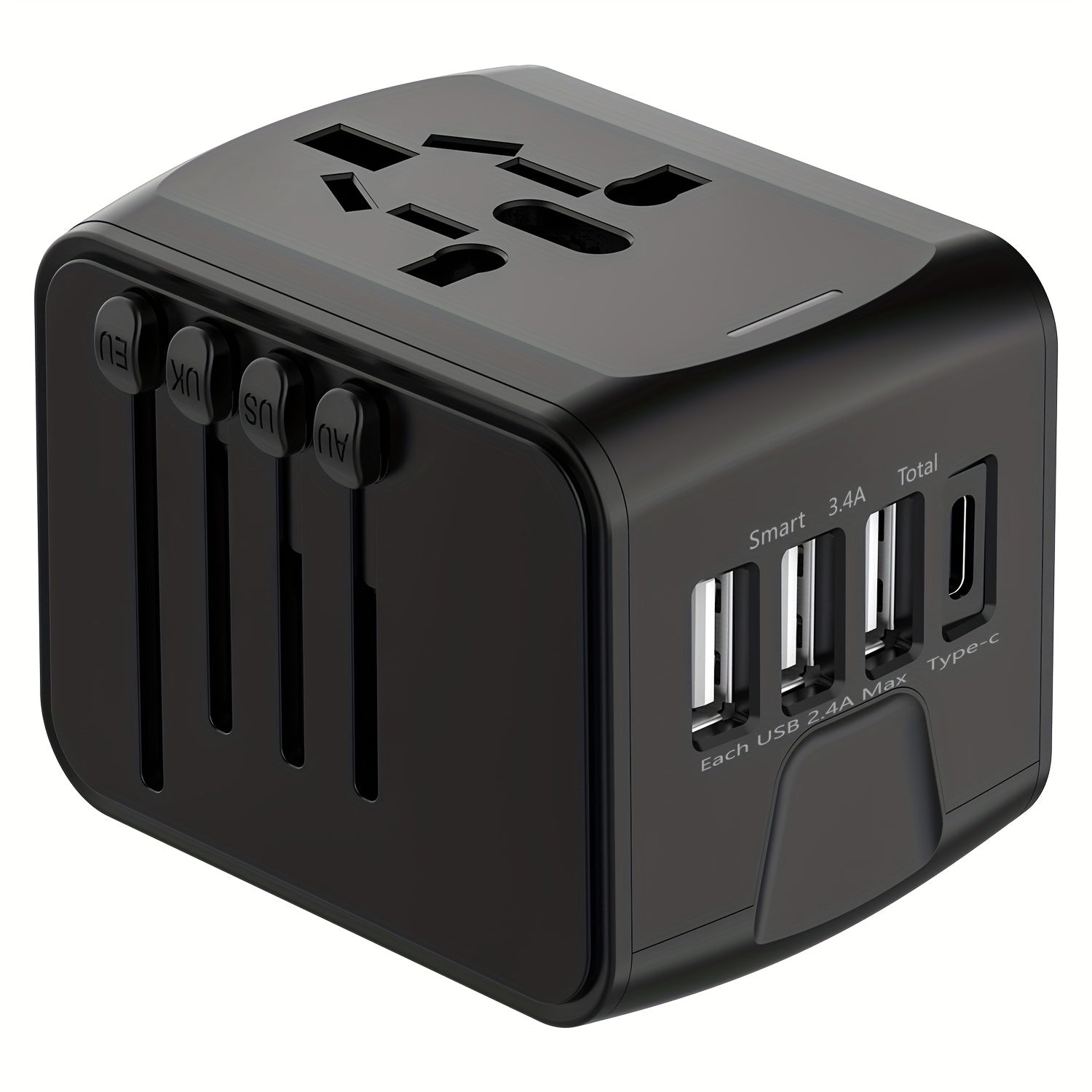 Universele Reisadapter met 4 USB-poorten en Type-C – Wereldwijde Compatibiliteit, Snelladen Veiligheidsfuncties