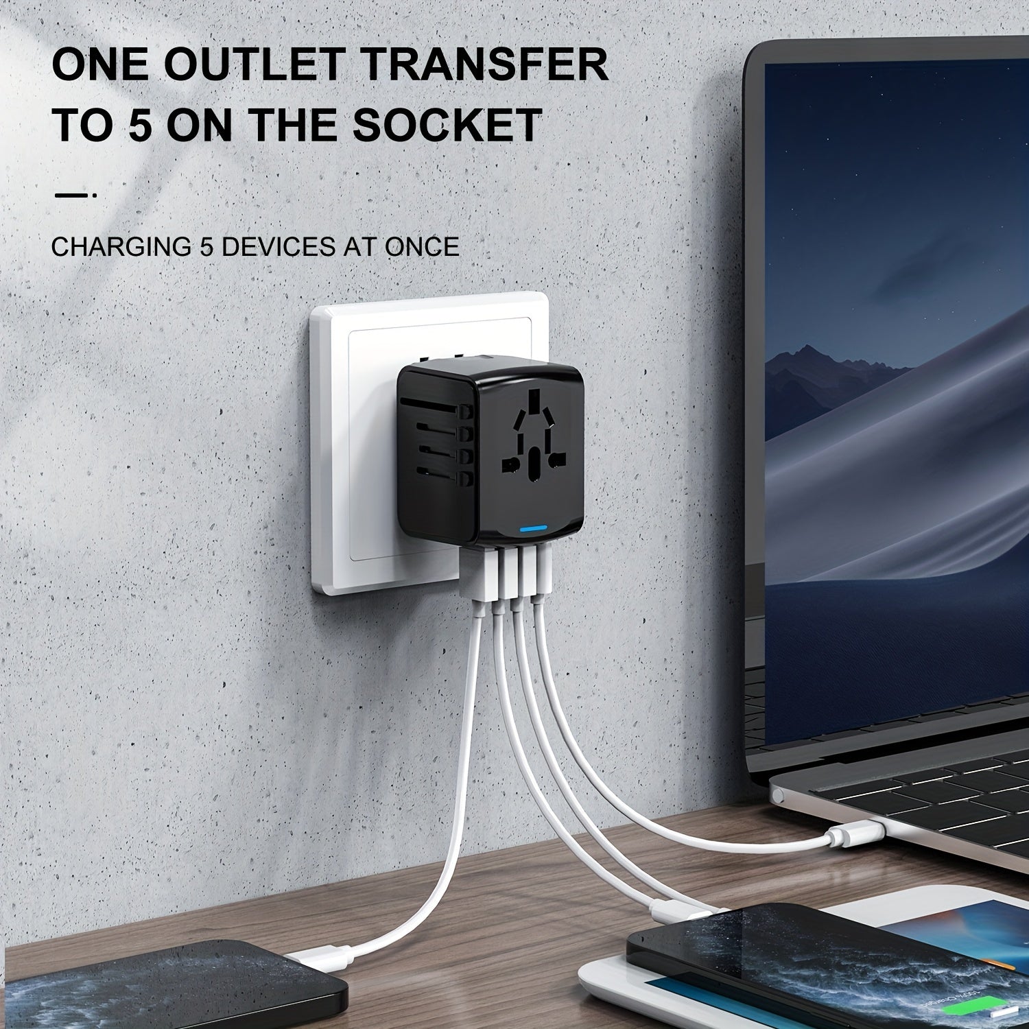 Universele Reisadapter met 4 USB-poorten en Type-C – Wereldwijde Compatibiliteit, Snelladen Veiligheidsfuncties