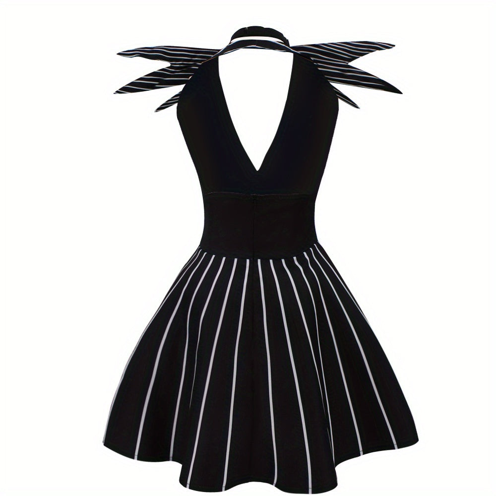 Dames Gothic Gestreepte Halloween Kostuum Jurk | Mini