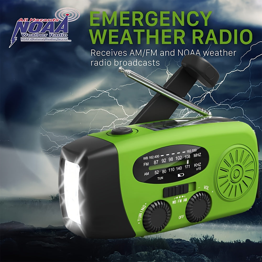 Compacte Noodradio met 2000mAh Powerbank, Zonne-energie, Handcrank en Ingebouwde Zaklamp voor Buitengebruik