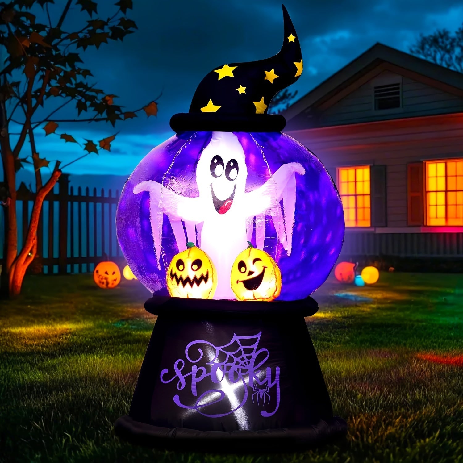 Halloween Opblaasbare Globe Decoratie met Verlichte Geest | Spooky Ghost LED Display