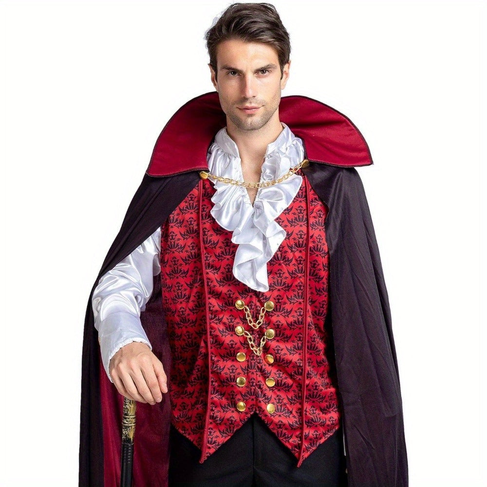 Heren Gothic Vampier Halloween Kostuum | Lange Cape Rimpelshirt