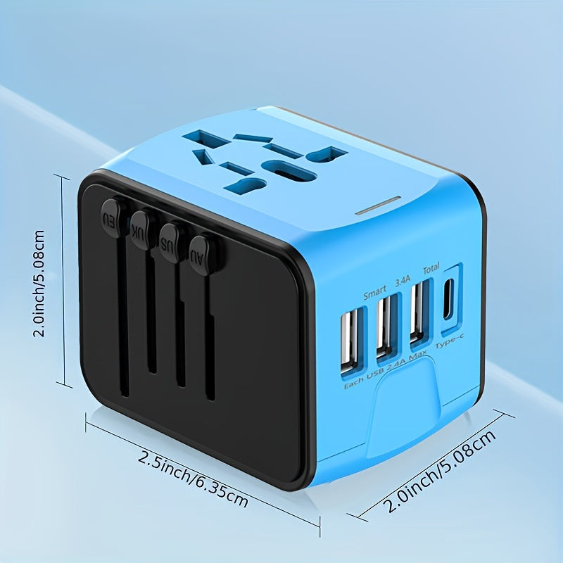 Universele Reisadapter met 4 USB-poorten en Type-C – Wereldwijde Compatibiliteit, Snelladen Veiligheidsfuncties