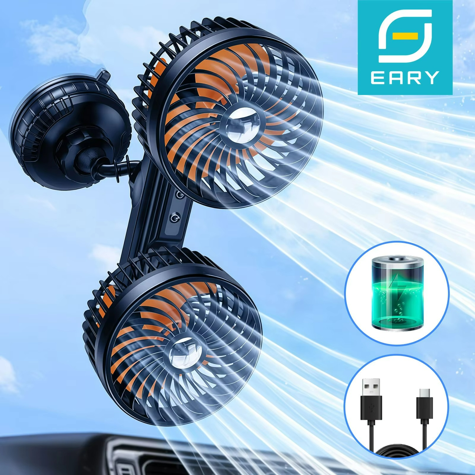 AeroBreeze Auto Ventilator | Draadloze ventilator met 4000 mAh accu en 3 windsnelheden