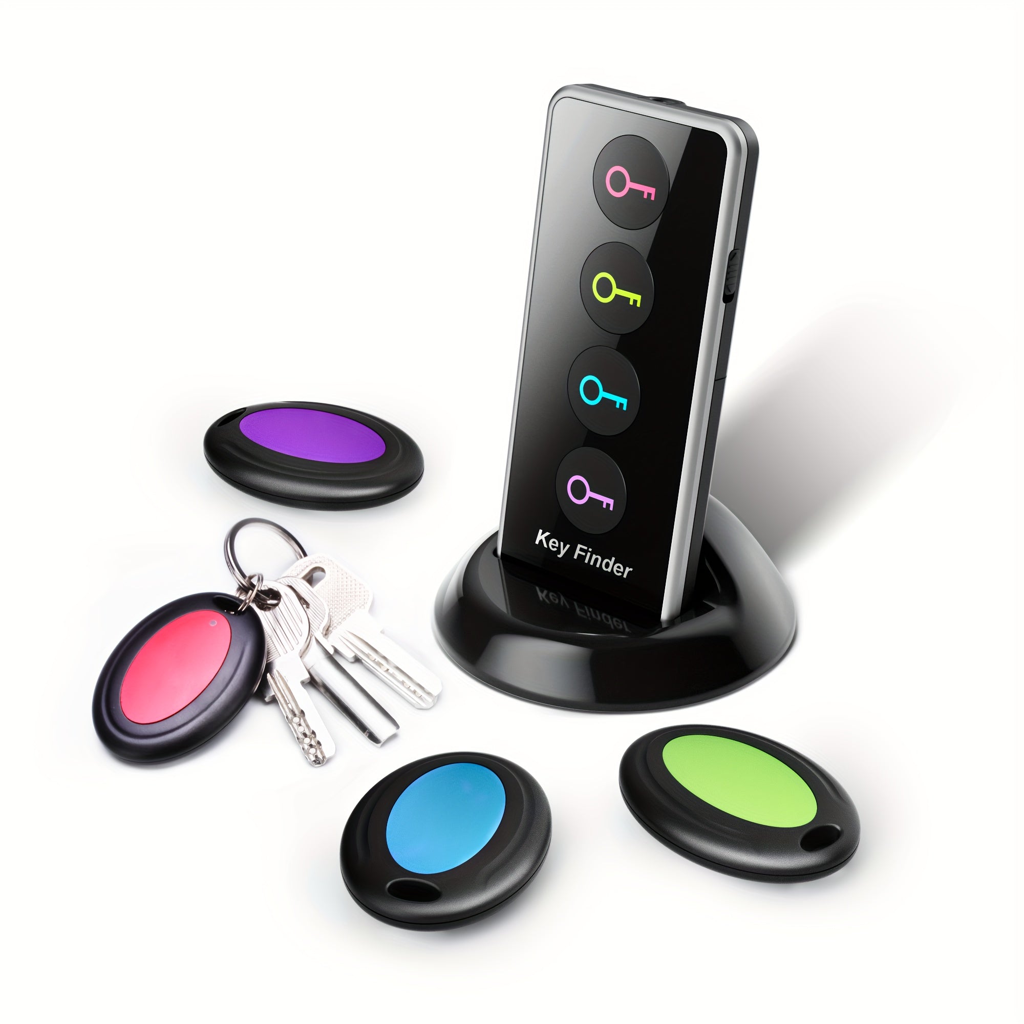 4-in-1 Sleutelfinder met LED-flitser en kleurgecodeerde ontvangers – Compacte sleutellocator voor sleutels, afstandsbedieningen en meer