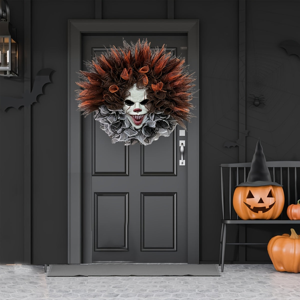 Halloween Engangstige Clown Mesh Krans | Griezelige Deurdecoratie