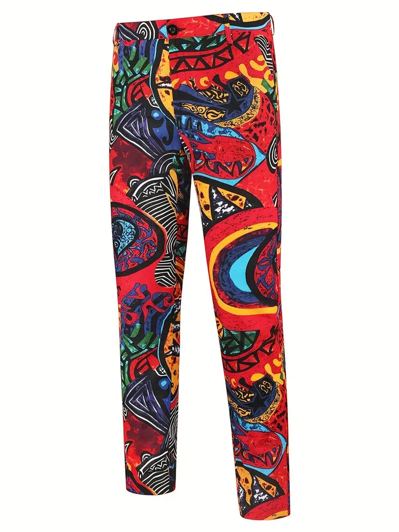 Carnaval Kleurrijk Herenpak - Slim Fit Tweedelig Kostuum met Broek voor Feesten en Carnaval