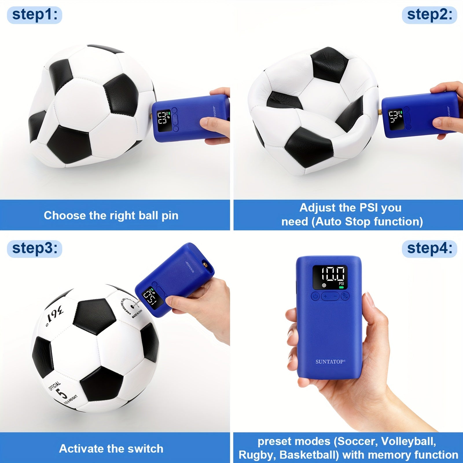 Automatische Elektrische Ballenpomp met 20 PSI Capaciteit, LED Lamp voor Voetballen en Basketballen – Compacte en Draagbare Pomp