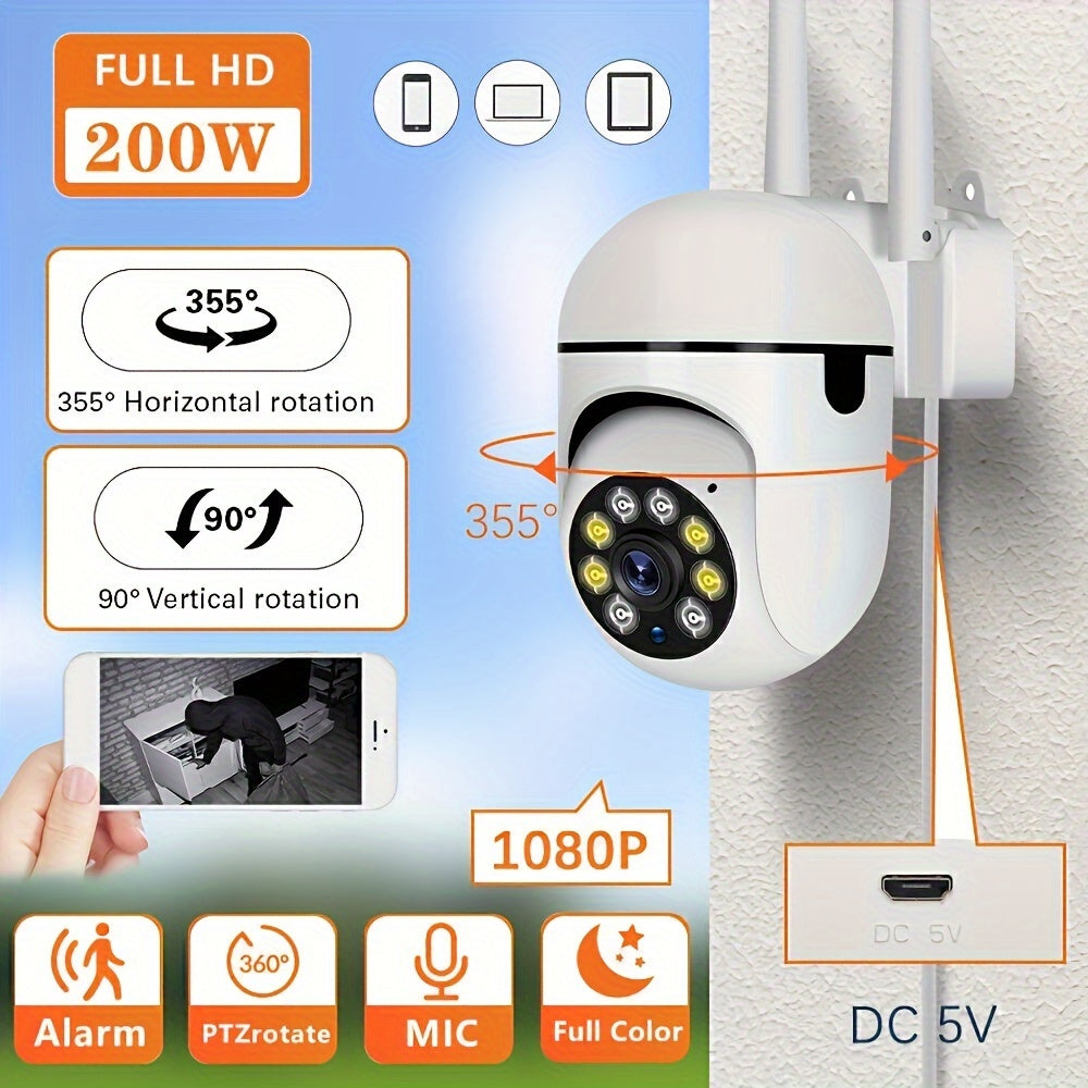 Slimme Draadloze Beveiligingscamera met 1080p HD-resolutie, Kleuren Nachtzicht, Twee-Weg Audio, Binnen/Buiten Gebruik