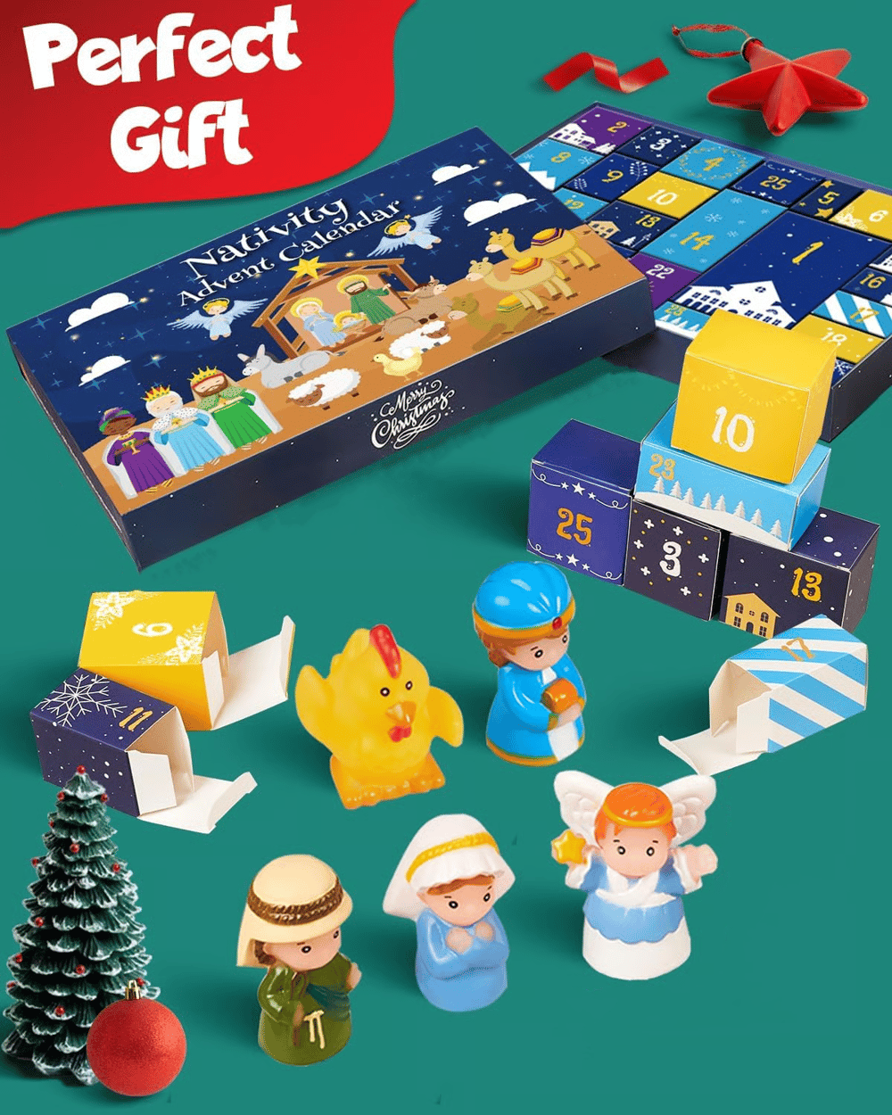 HeiligeNacht | 2025 Kerststal Adventskalender 25 Stukken Feestdecoratie