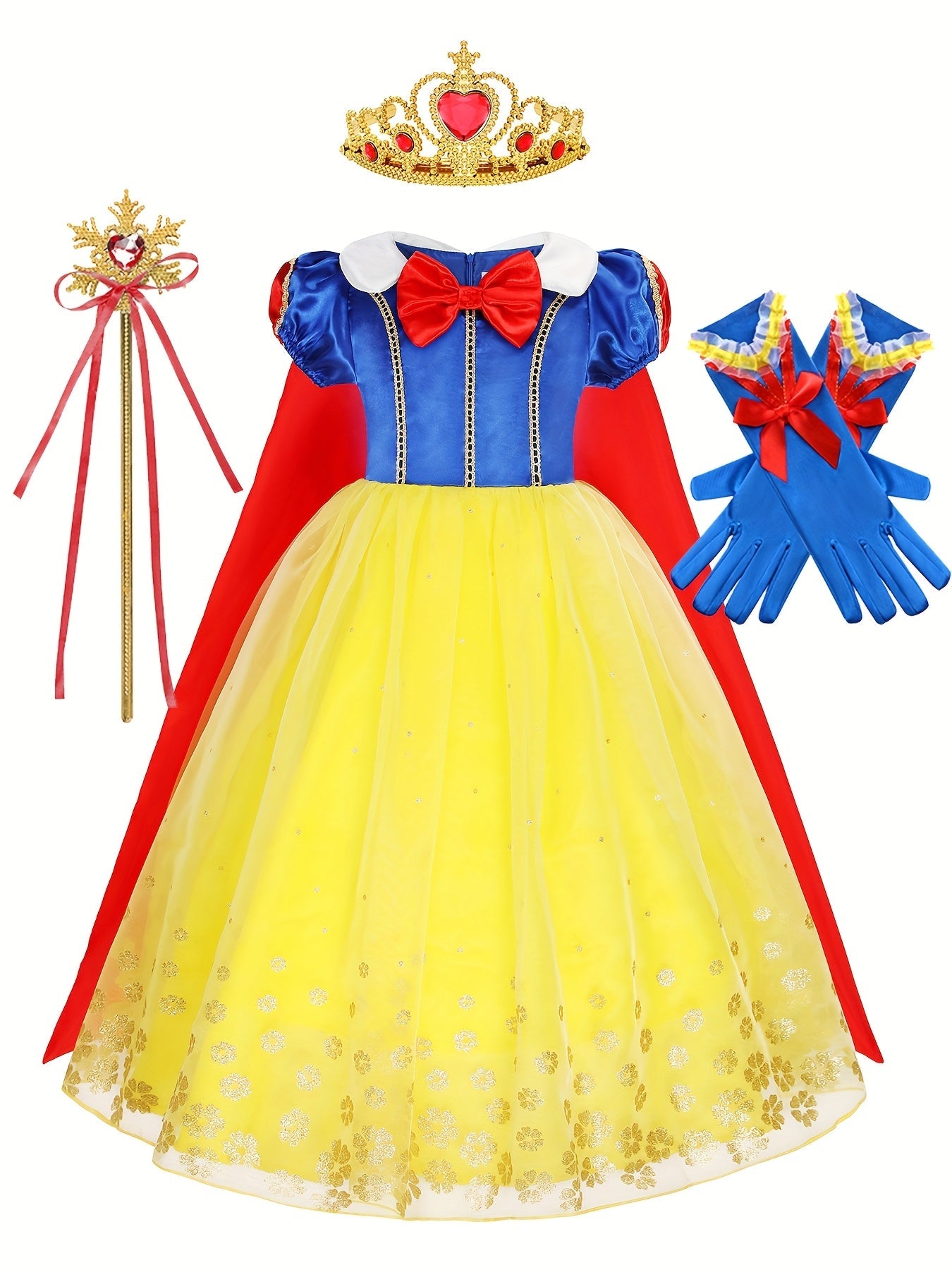 Meisjes Halloween Prinses Sneeuw Kostuum Jurk | Pofmouwen Maxi
