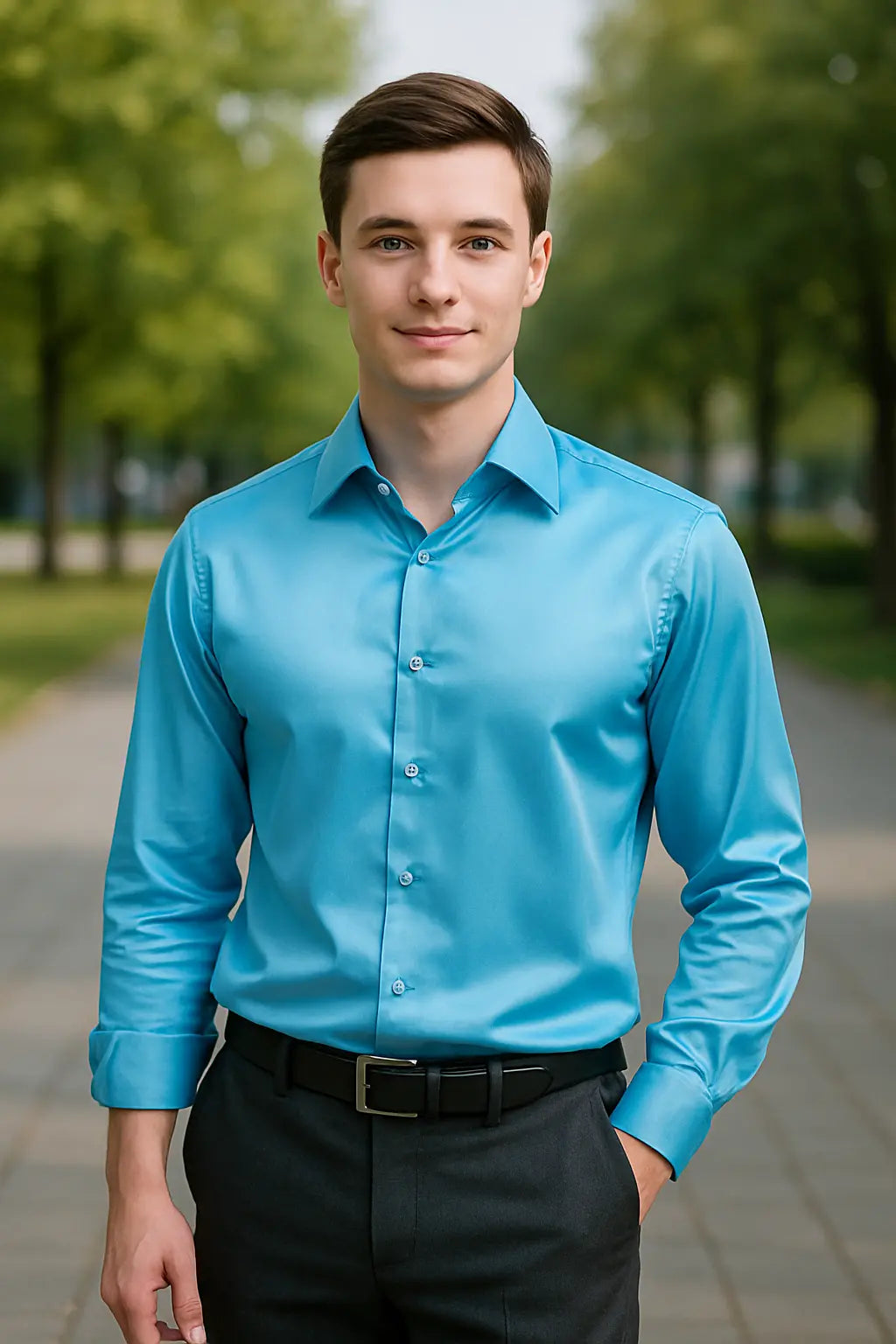 Herenoverhemd SatinElegance – Luxe Satin Slim Fit Blouse met Lange Mouwen