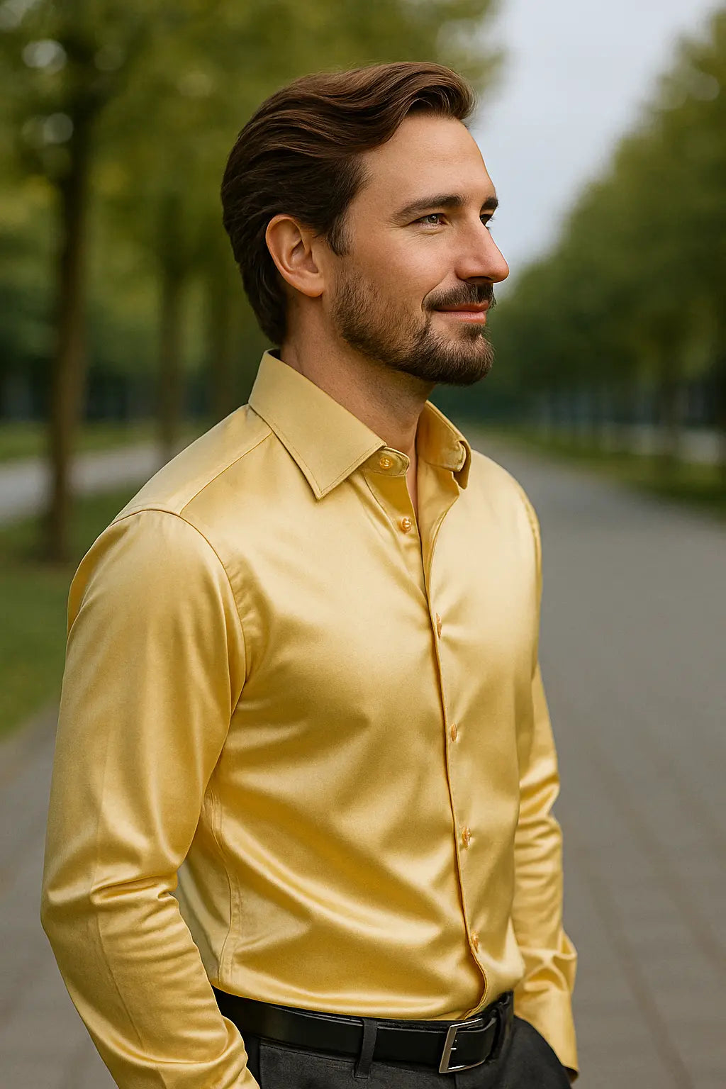 Herenoverhemd SatinElegance – Luxe Satin Slim Fit Blouse met Lange Mouwen