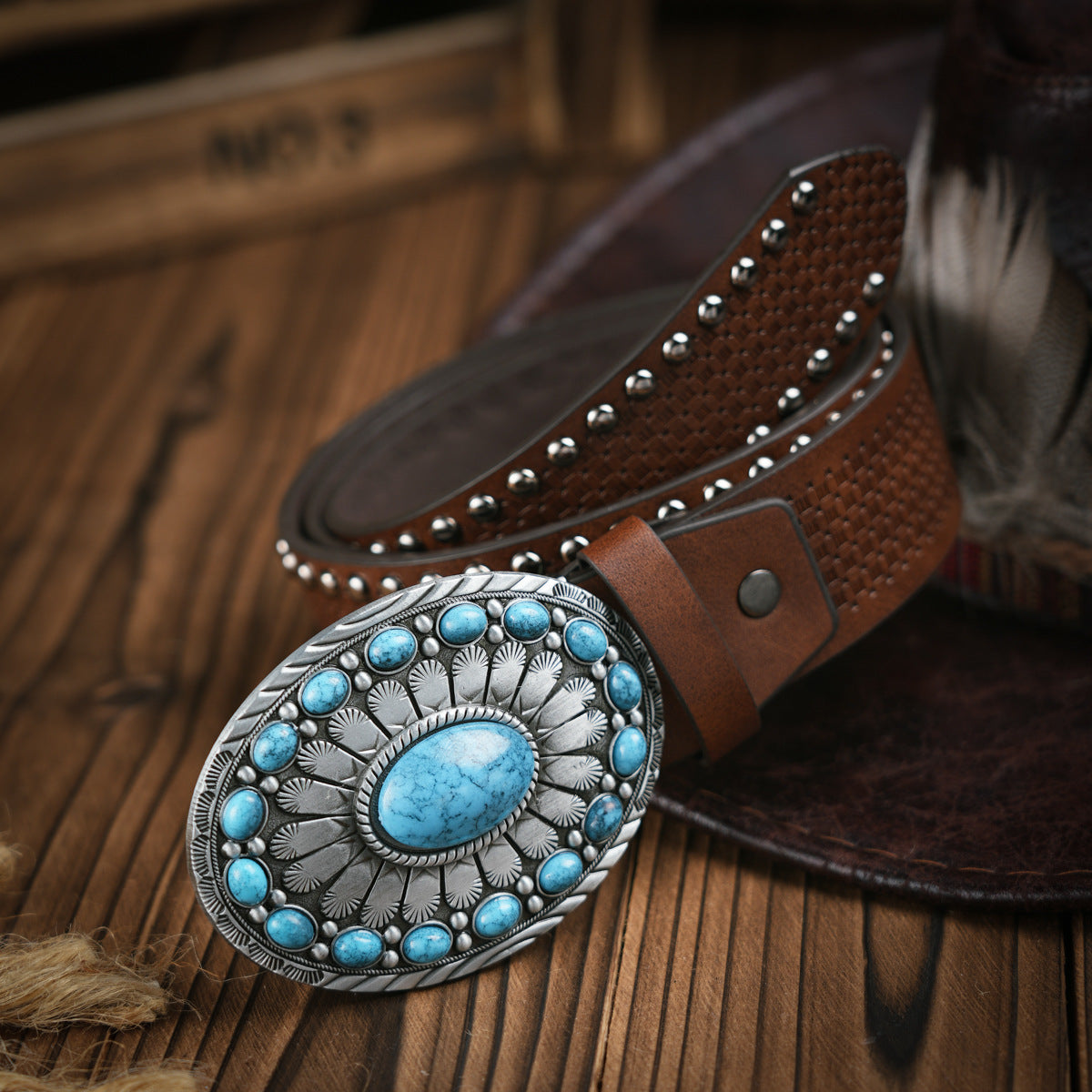 Herenriem in Westernstijl – Vegan leren riem met robuuste metalen gesp