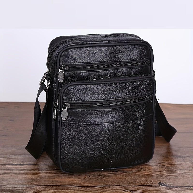 Leder Heren Schoudertas – Ruime Rundlederen Tas met Verstelbare Band