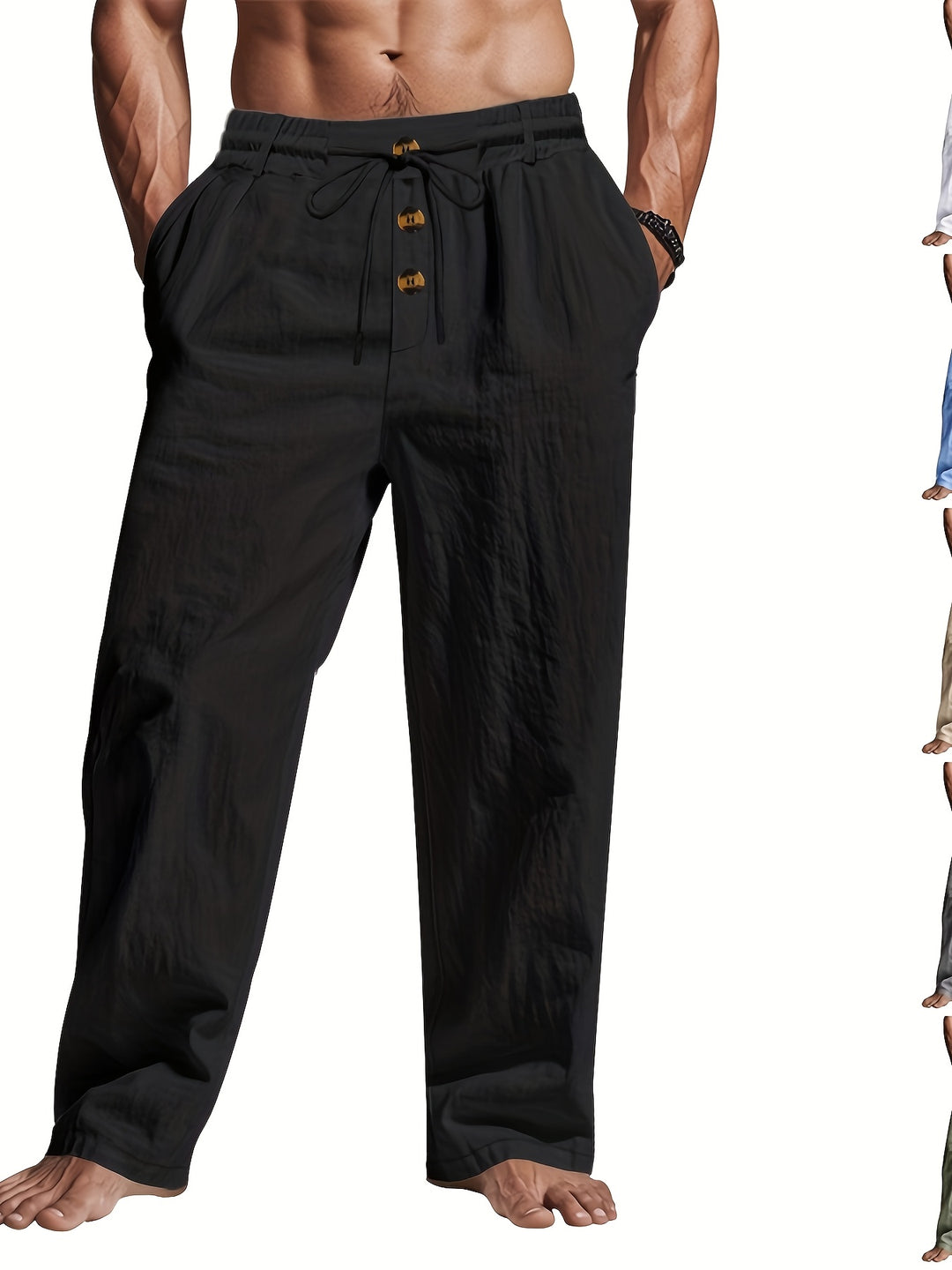 Heren Linnenbroek BreezeFit – Ademend zomercomfort met multi-knop ontwerp