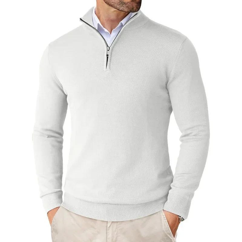 Heren HalfZip Comfortpullover van zachte, fijne tricotstof met opstaande kraag