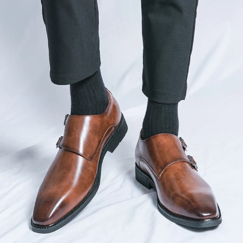 Heren Elegante Leren Monkstrap Schoenen met Gevoerde Binnenzool
