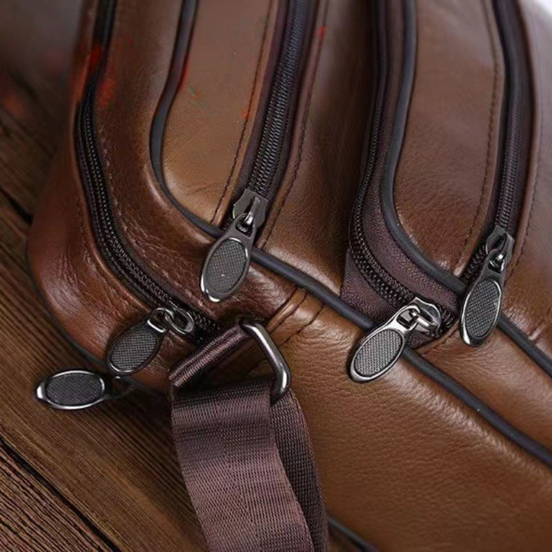 Leder Heren Schoudertas – Ruime Rundlederen Tas met Verstelbare Band
