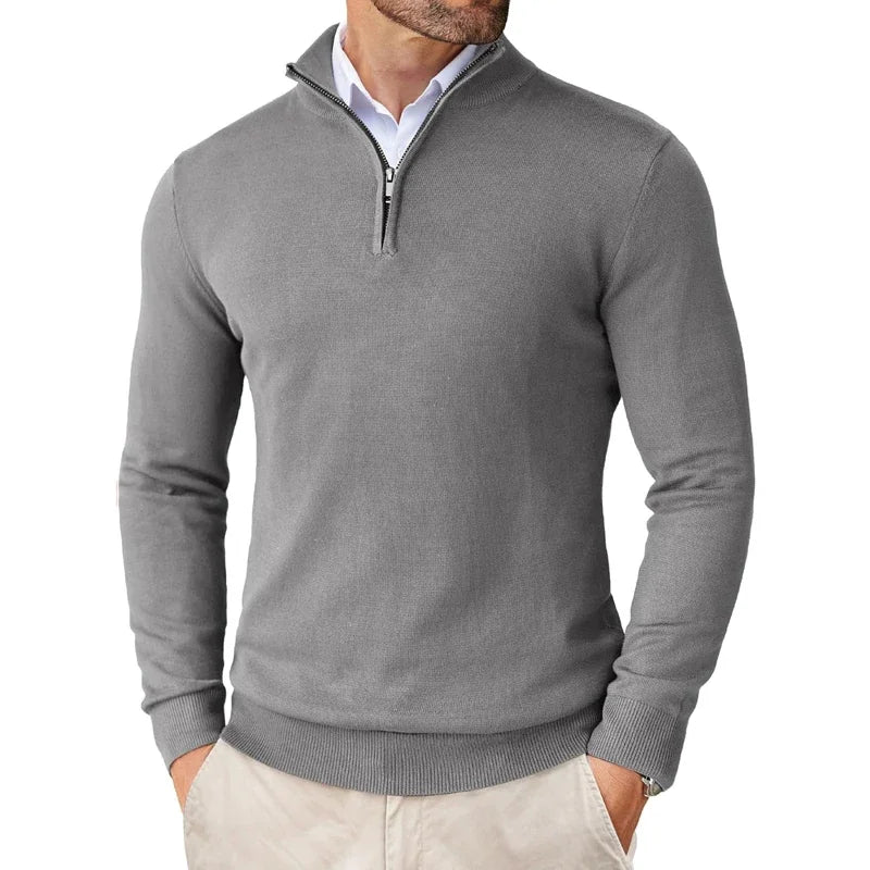 Heren HalfZip Comfortpullover van zachte, fijne tricotstof met opstaande kraag