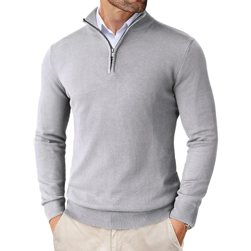 Heren HalfZip Comfortpullover van zachte, fijne tricotstof met opstaande kraag
