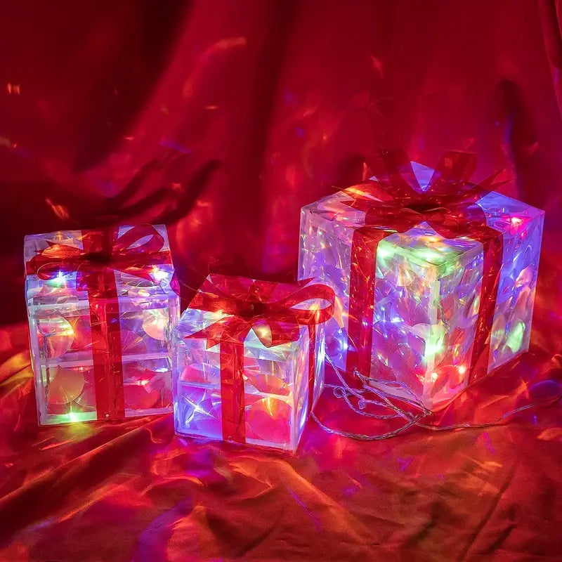 GlowBox LED Cadeauboxen – Set van 3 verlichte kerstcadeaus voor binnen en buiten
