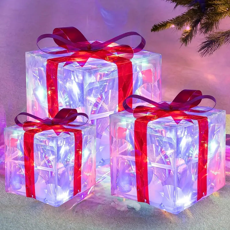 GlowBox LED Cadeauboxen – Set van 3 verlichte kerstcadeaus voor binnen en buiten