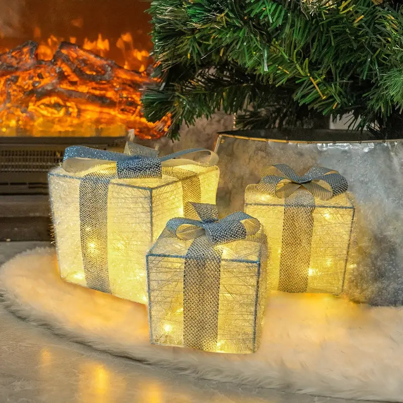 GlowBox LED Cadeauboxen – Set van 3 verlichte kerstcadeaus voor binnen en buiten