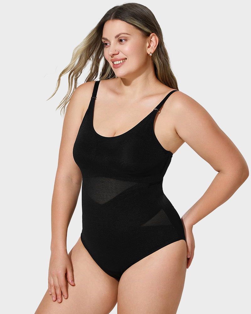 LuxeForm Criss-Cross Mesh Bodysuit | Sculpturend ontwerp voor een perfecte silhouet