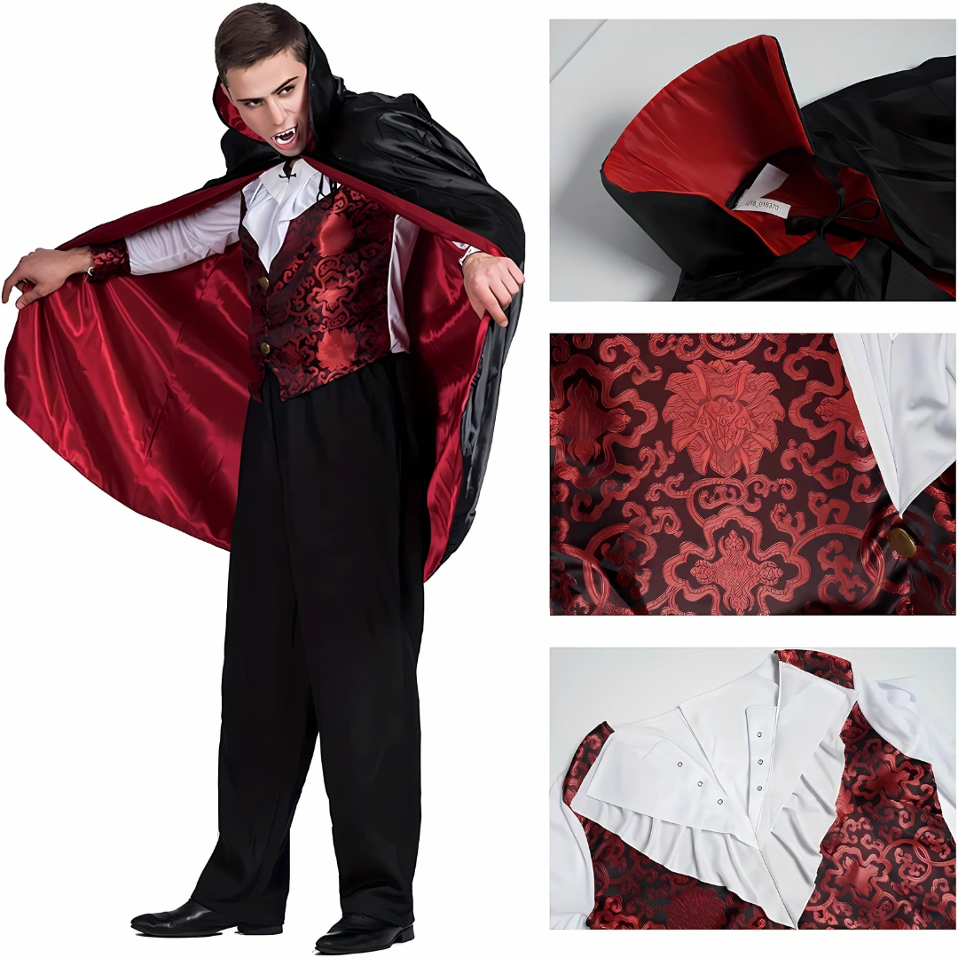 Mannen’s Angstaanjagend Vampier Halloween Kostuum | Gotische Lange Cape