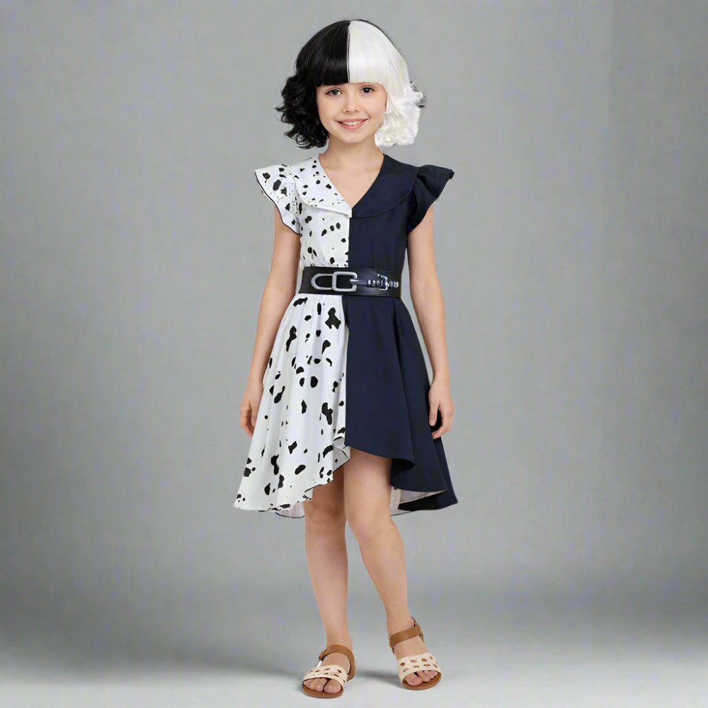 Halloween Kostuum Kinderen Zwart Witte Gepunkte Jurk Ruffle Cape