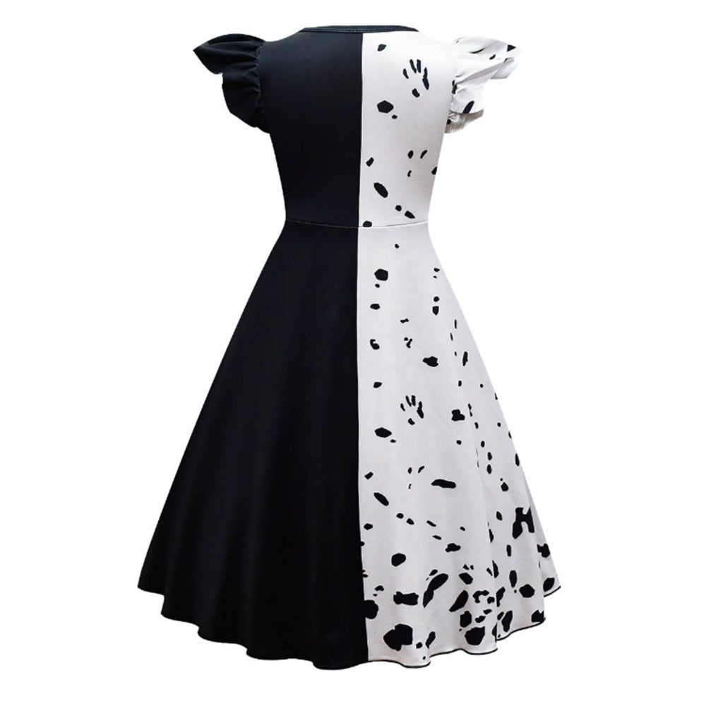 Halloween Kostuum Kinderen Zwart Witte Gepunkte Jurk Ruffle Cape