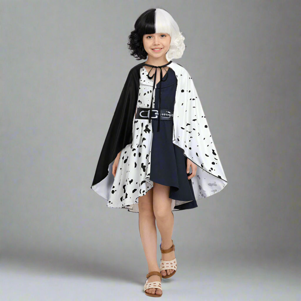 Halloween Kostuum Kinderen Zwart Witte Gepunkte Jurk Ruffle Cape