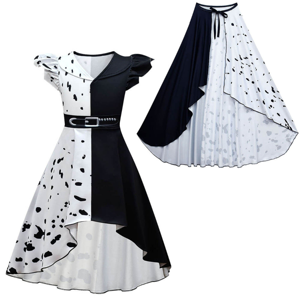 Halloween Kostuum Kinderen Zwart Witte Gepunkte Jurk Ruffle Cape