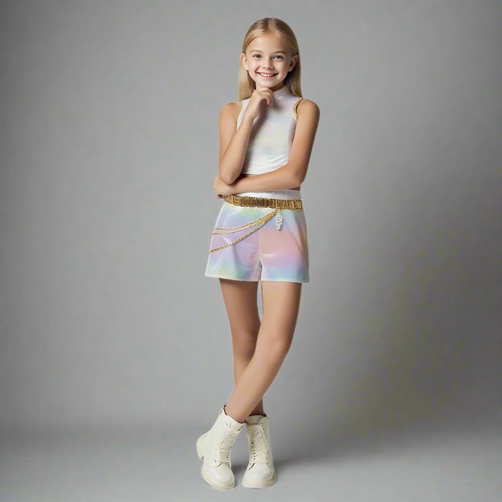 Meisjes Kpop Halloween Kostuum Witte Holografische Set