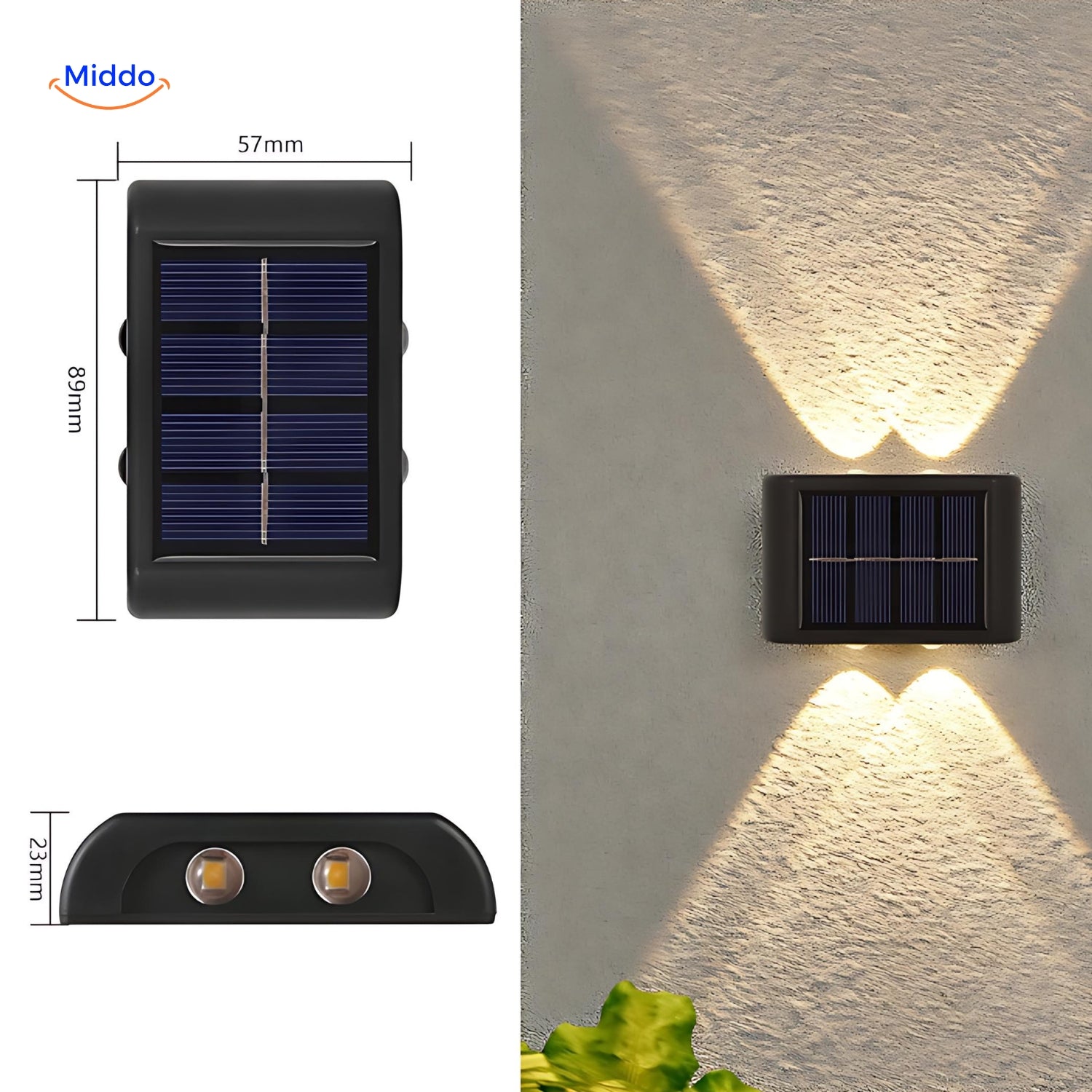 LumiGlow Solar-Wandlamp | Waterdichte LED met Dubbele Kop voor Stijlvolle Buitendecoratie