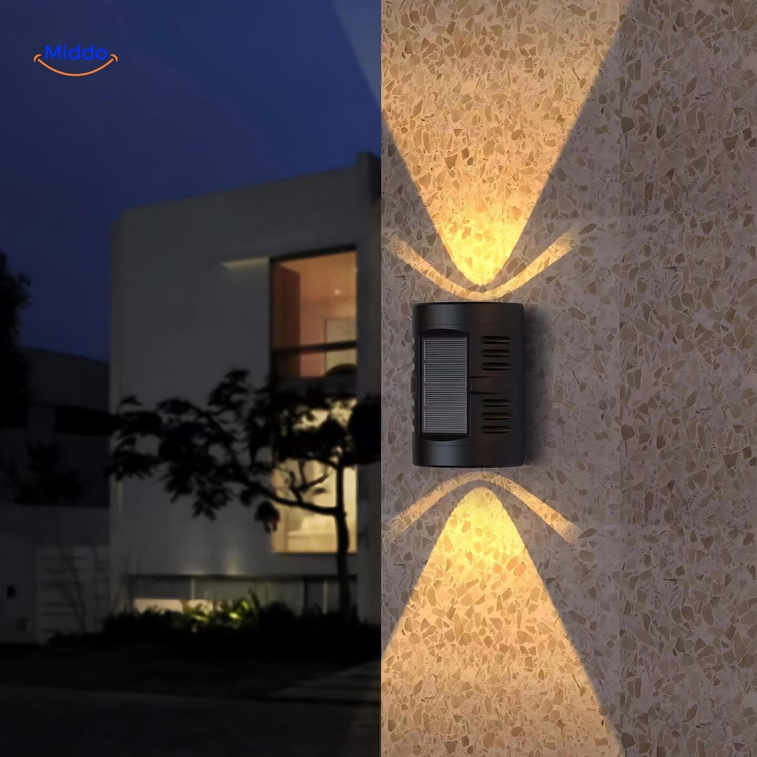 LumiGlow Solar-Wandlamp | Waterdichte LED met Dubbele Kop voor Stijlvolle Buitendecoratie
