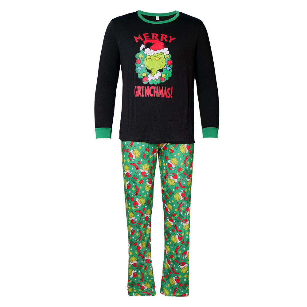 Groene Grinch Print Bijpassende Familie Kerst Pyjama's